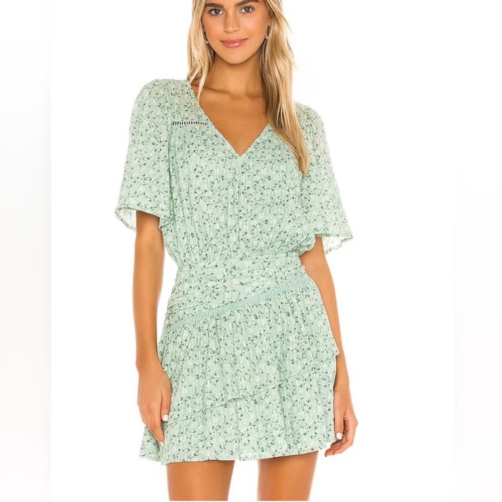 Tularosa- Green Mini Dress- Hayes Mini Dress in Mint Ditsy Floral- Revolve